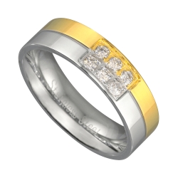 Edelstahl Trauring mit 18K Vergoldung und mit Zirkonia Edelsteinen