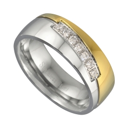 Edelstahl Trauring mit 18K Vergoldung und mit Zirkonia Edelsteinen
