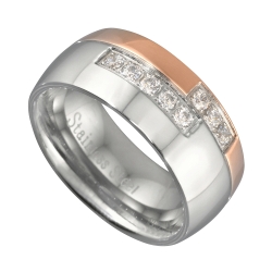 Edelstahl Trauring mit 18K Rosévergoldung und mit Zirkonia Edelsteinen