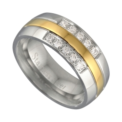 Edelstahl Trauring mit 18K Vergoldung und mit Zirkonia Edelsteinen