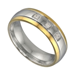 Stainless Steel 18K Gold Plated Ring With Cubic Zirconia Gemstones