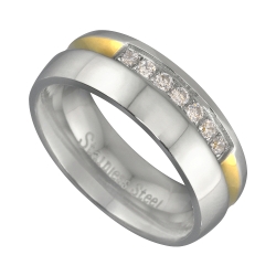 Edelstahl Trauring mit 18K Vergoldung und mit Zirkonia Edelsteinen