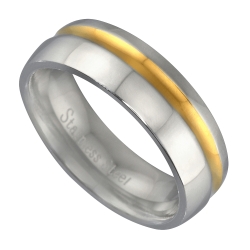 Bague en acier inoxydable plaqué or 18K