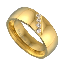Stainless Steel 18K Gold Plated Ring With Cubic Zirconia Gemstones