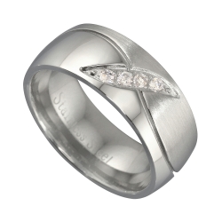 Bague en acier inoxydable plaqué avec pierres précieuses zirconium