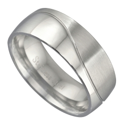 Edelstahl Trauring mit Hochglanzpolierung und, mit einer matten Lücke