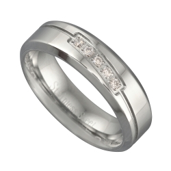 Stainless Steel Ring High Polished and Brushed, Matt Surface, With Cubic Zirconia Gemstones