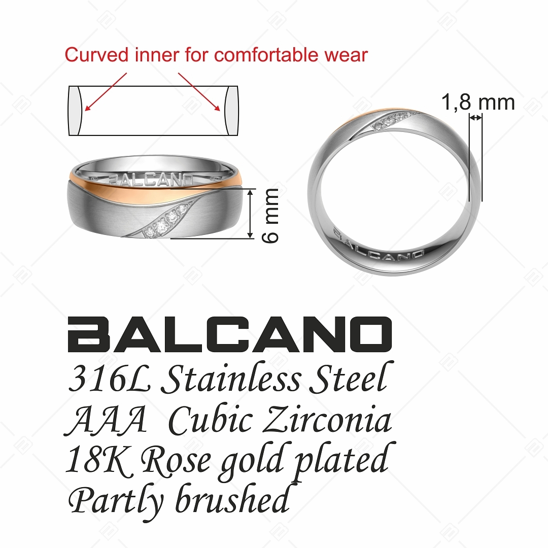 BALCANO - Venus / Stainless steel 18K rose gold plated ring with cubic zirconia gemstones (030023ZY00)
