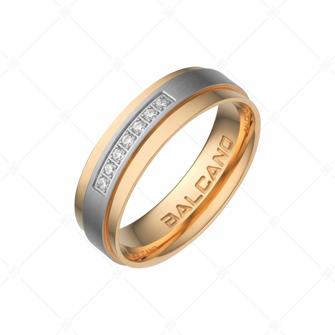 BALCANO - Cinto / 18K rose gold plated stainless steel ring with cubic zirconia gemstones (030025ZY00)