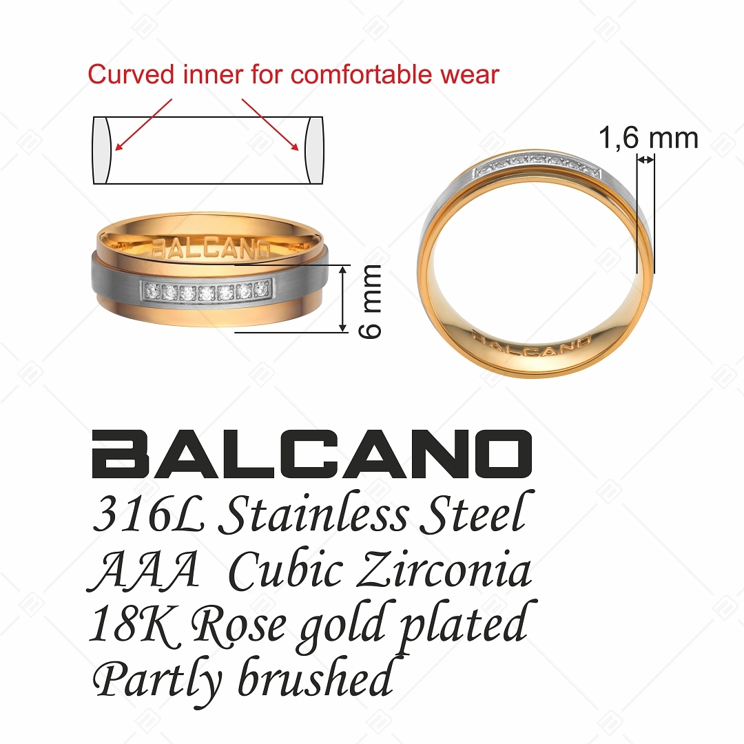 BALCANO - Cinto / 18K rose gold plated stainless steel ring with cubic zirconia gemstones (030025ZY00)