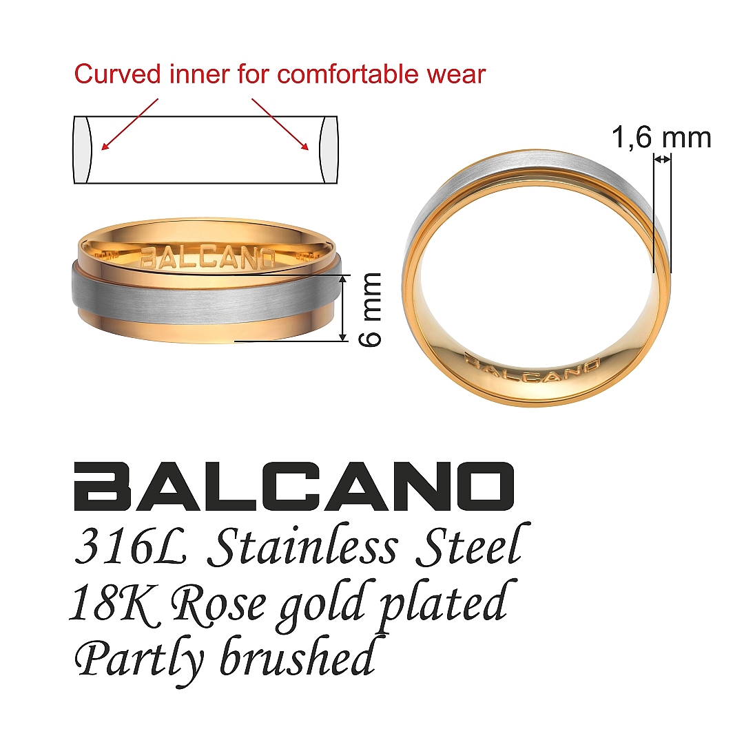 BALCANO - Cinto / Edelstahl Trauring mit 18K Roségold Beschichtung (030025ZY99)