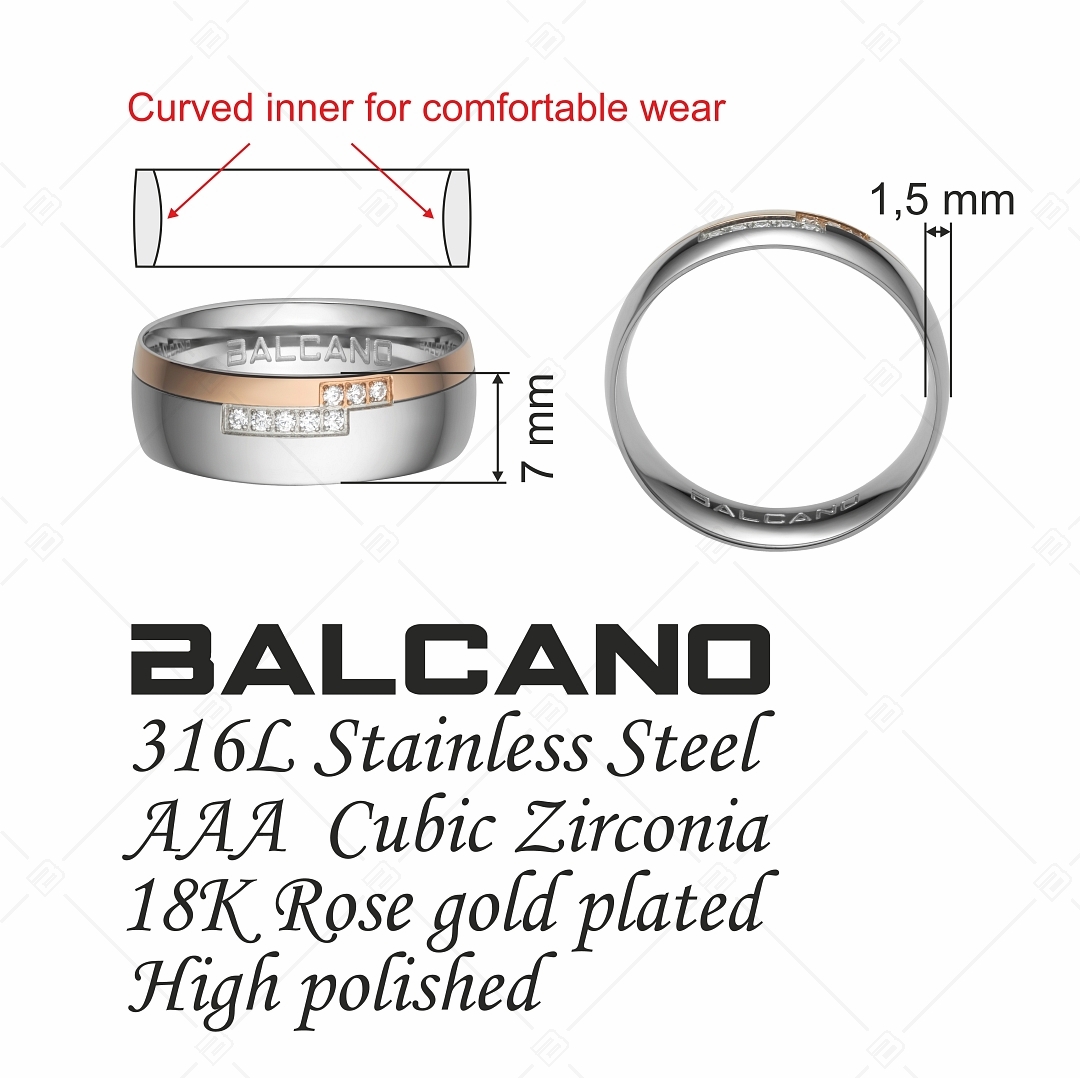 BALCANO - Aurora / 18K Rose Gold Plated Stainless Steel Ring with Cubic Zirconia Gemstones (030026ZY00)