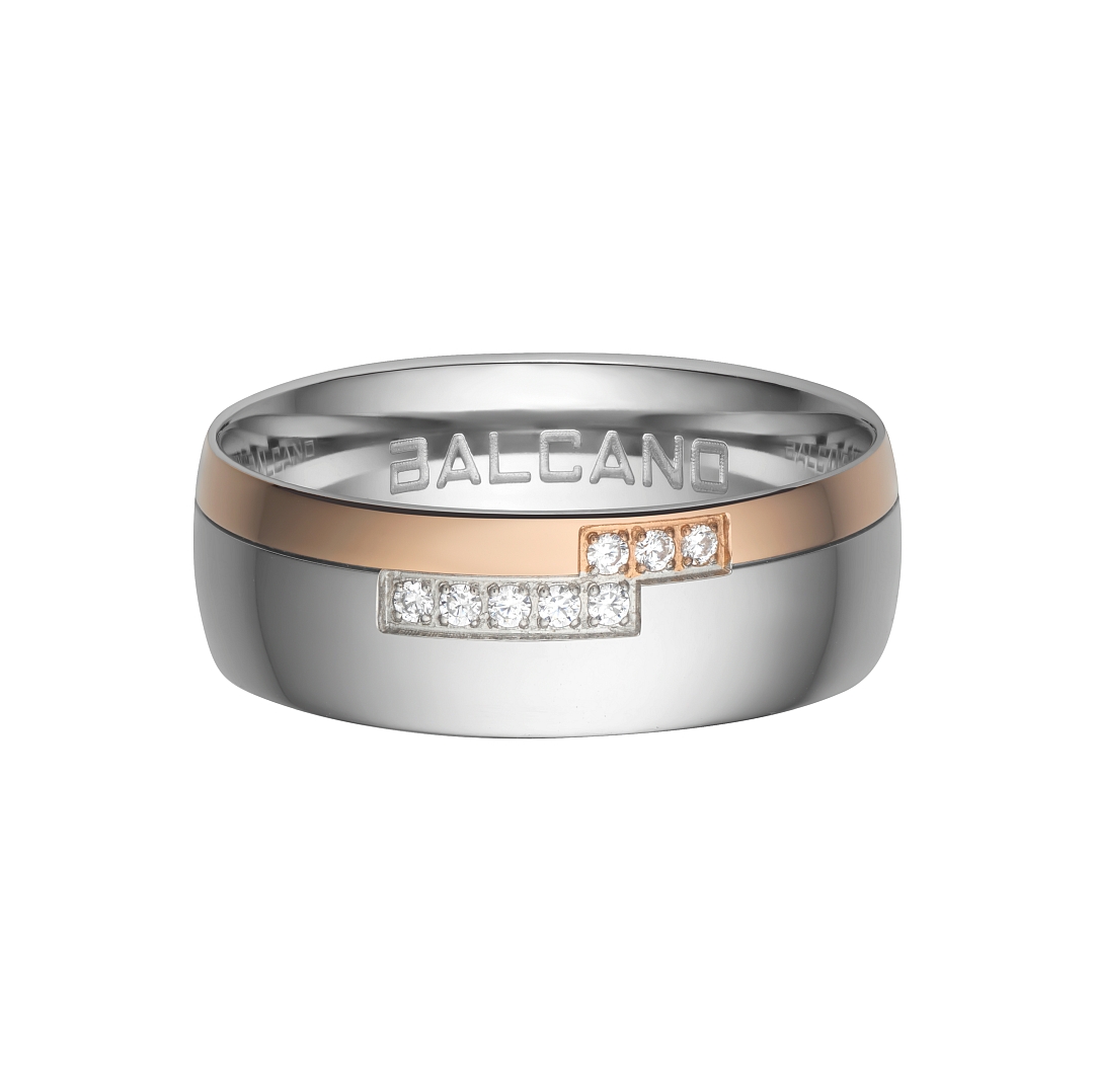 BALCANO - Aurora / Bague en acier inoxydable plaqué or rose 18K avec pierres précieuses zirconium (030026ZY00)
