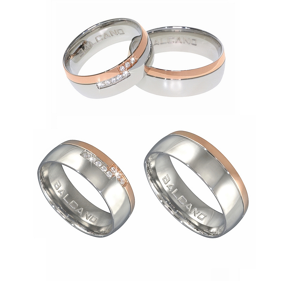 BALCANO - Aurora / Bague en acier inoxydable plaqué or rose 18K avec pierres précieuses zirconium (030026ZY00)
