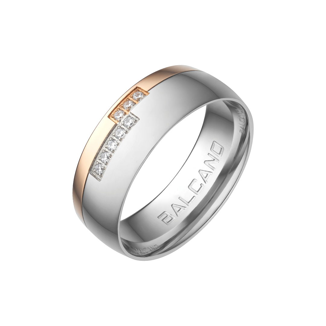 BALCANO - Aurora / Bague en acier inoxydable plaqué or rose 18K avec pierres précieuses zirconium (030026ZY00)