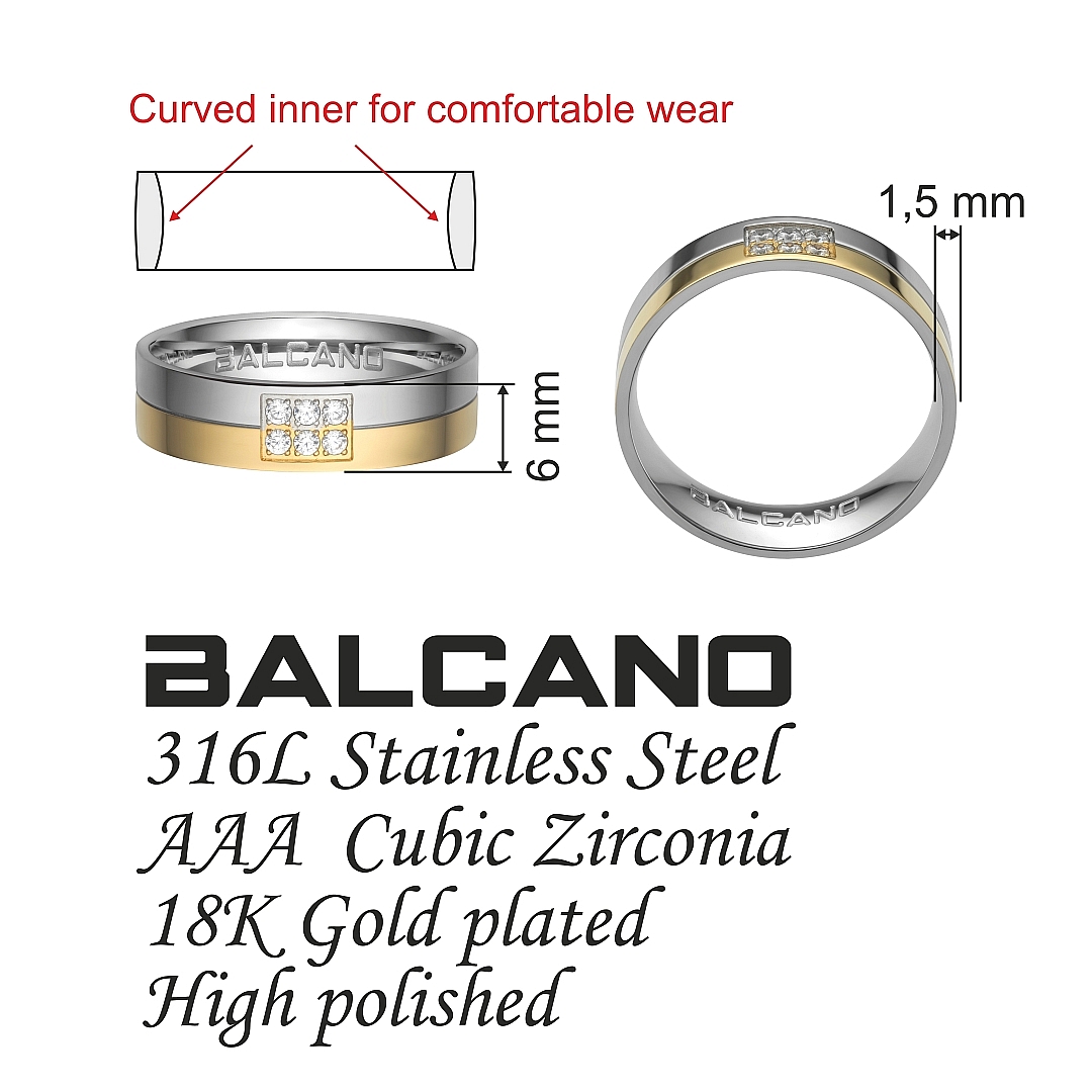 BALCANO - Simile / Edelstahl Trauring mit 18K vergoldet und mit Zirkonia Edelsteinen (030028ZY00)