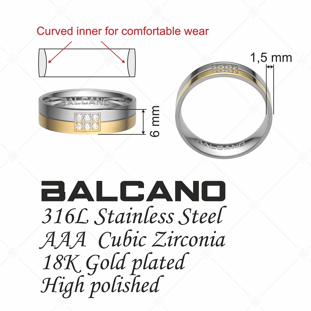 BALCANO - Simile / Edelstahl Trauring mit 18K vergoldung und mit zirkonia edelsteinen (030028ZY00)