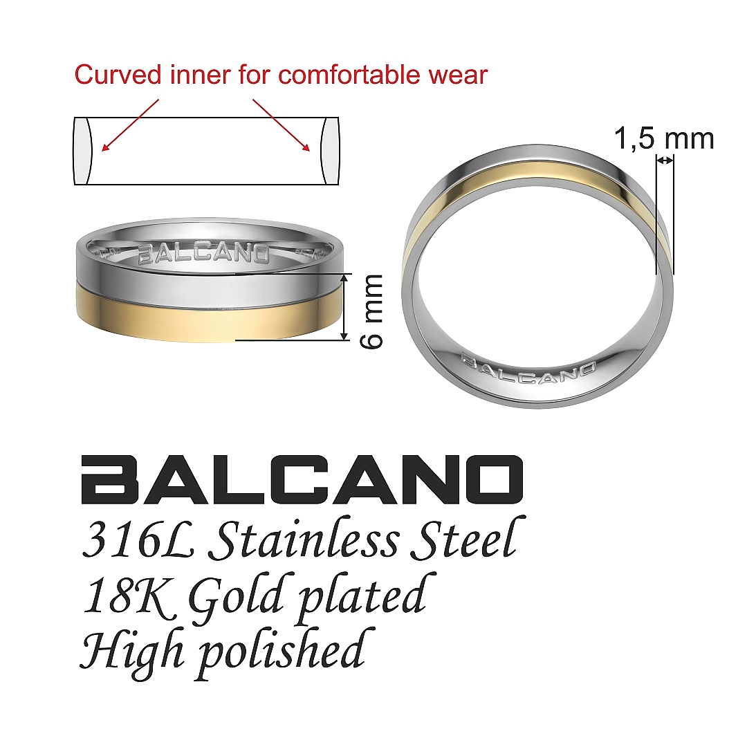 BALCANO - Simile / Edelstahl Trauring mit 18K Gold Beschichtung (030028ZY99)