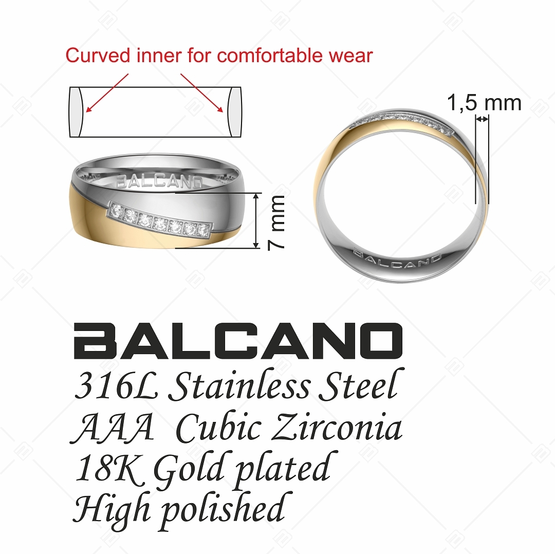 BALCANO - Regal / 18K Gold Plated Stainless Steel Ring with Cubic Zirconia Gemstones (030029ZY00)