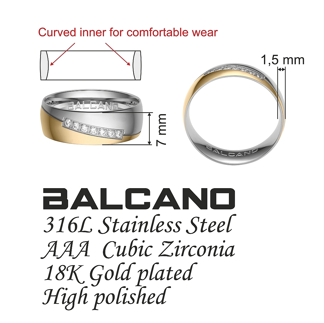 BALCANO - Regal / Bague en acier inoxydable plaquée or 18K avec pierres précieuses zirconium (030029ZY00)