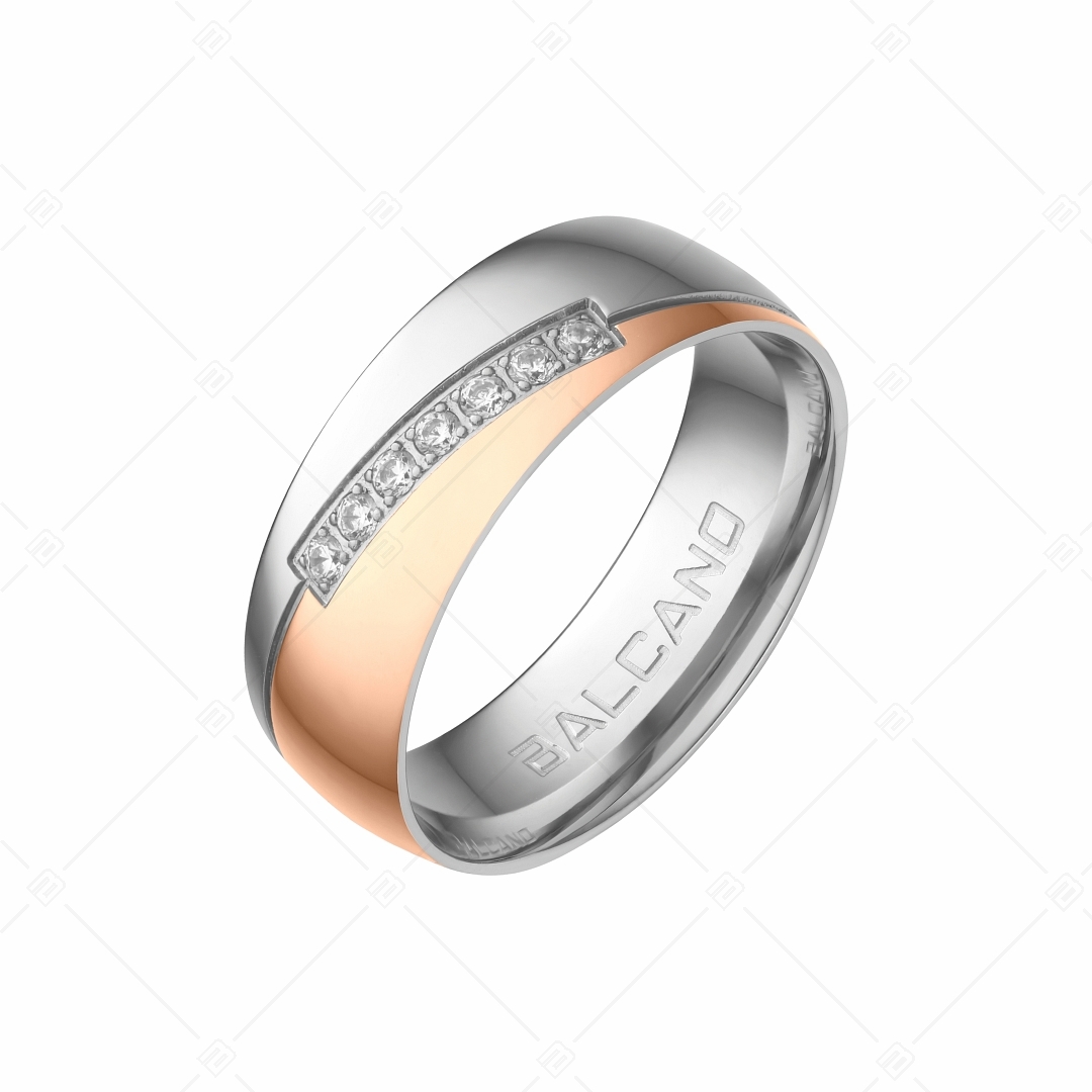 BALCANO - Regal / 18K Rose Gold Plated Stainless Steel Ring with Cubic Zirconia Gemstones (030030ZY00)