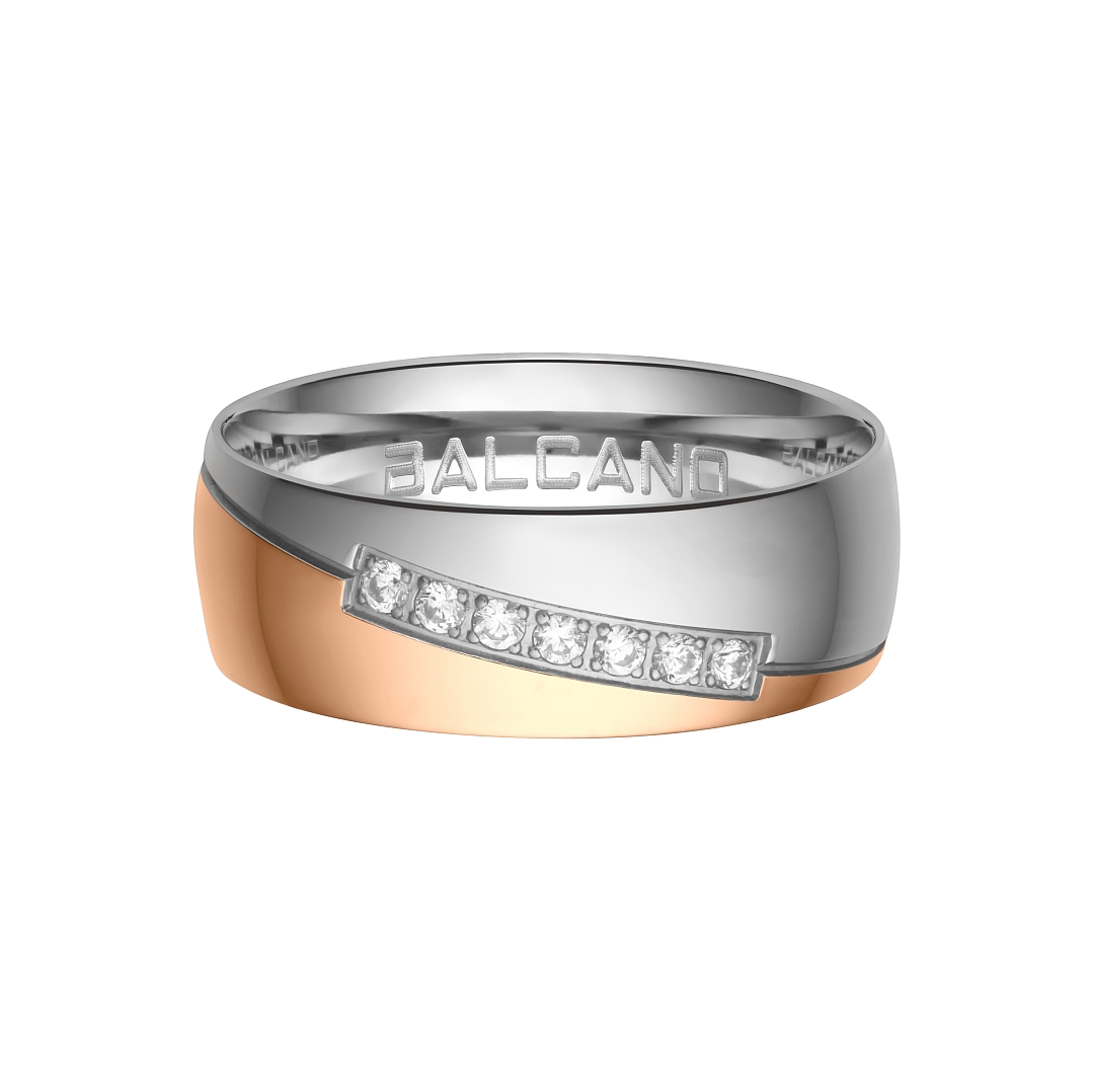 BALCANO - Regal / 18K Rose Gold Plated Stainless Steel Ring With Cubic Zirconia Gemstones (030030ZY00)