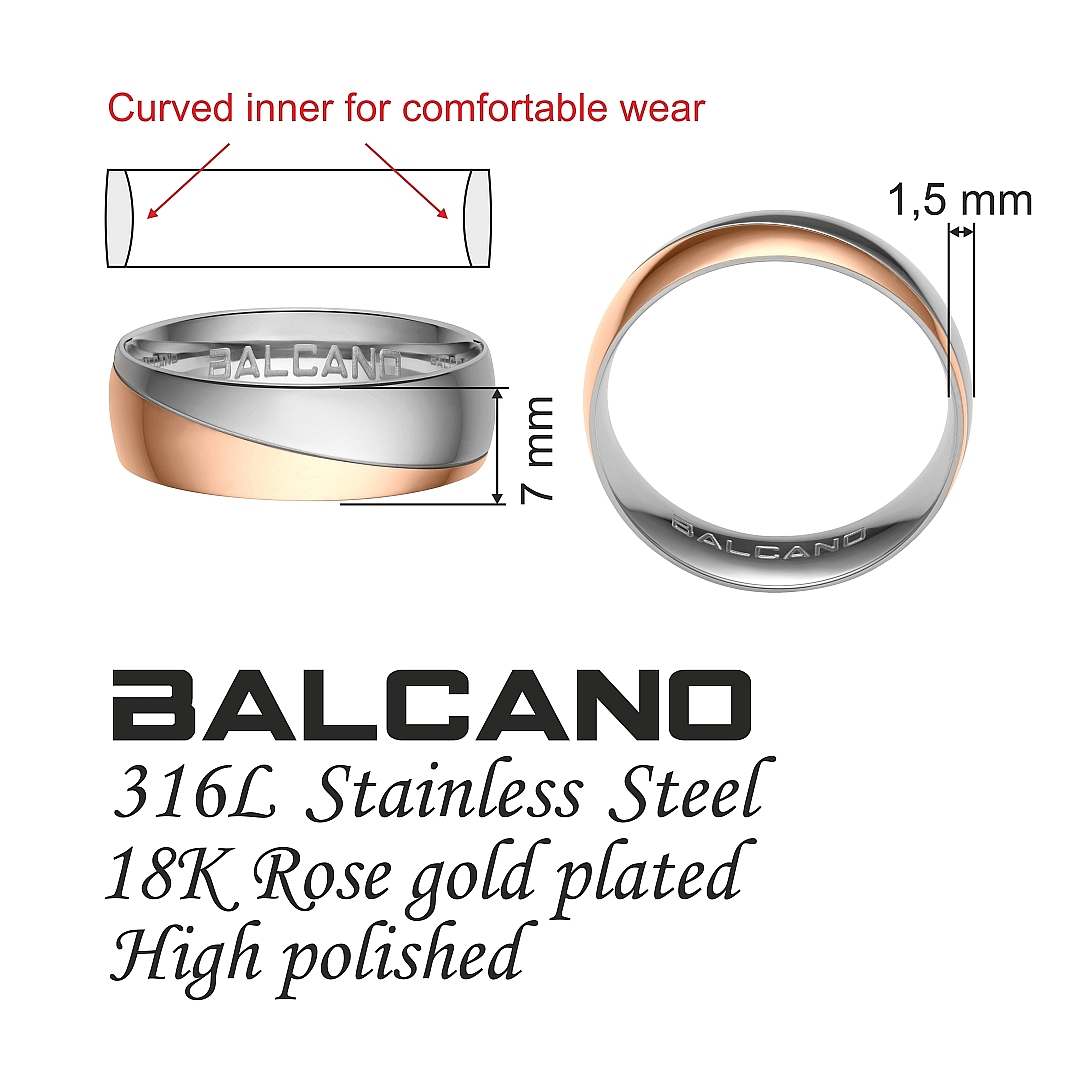 BALCANO - Regal / Edelstahl Trauring mit 18K Roségold Beschichtung (030030ZY99)