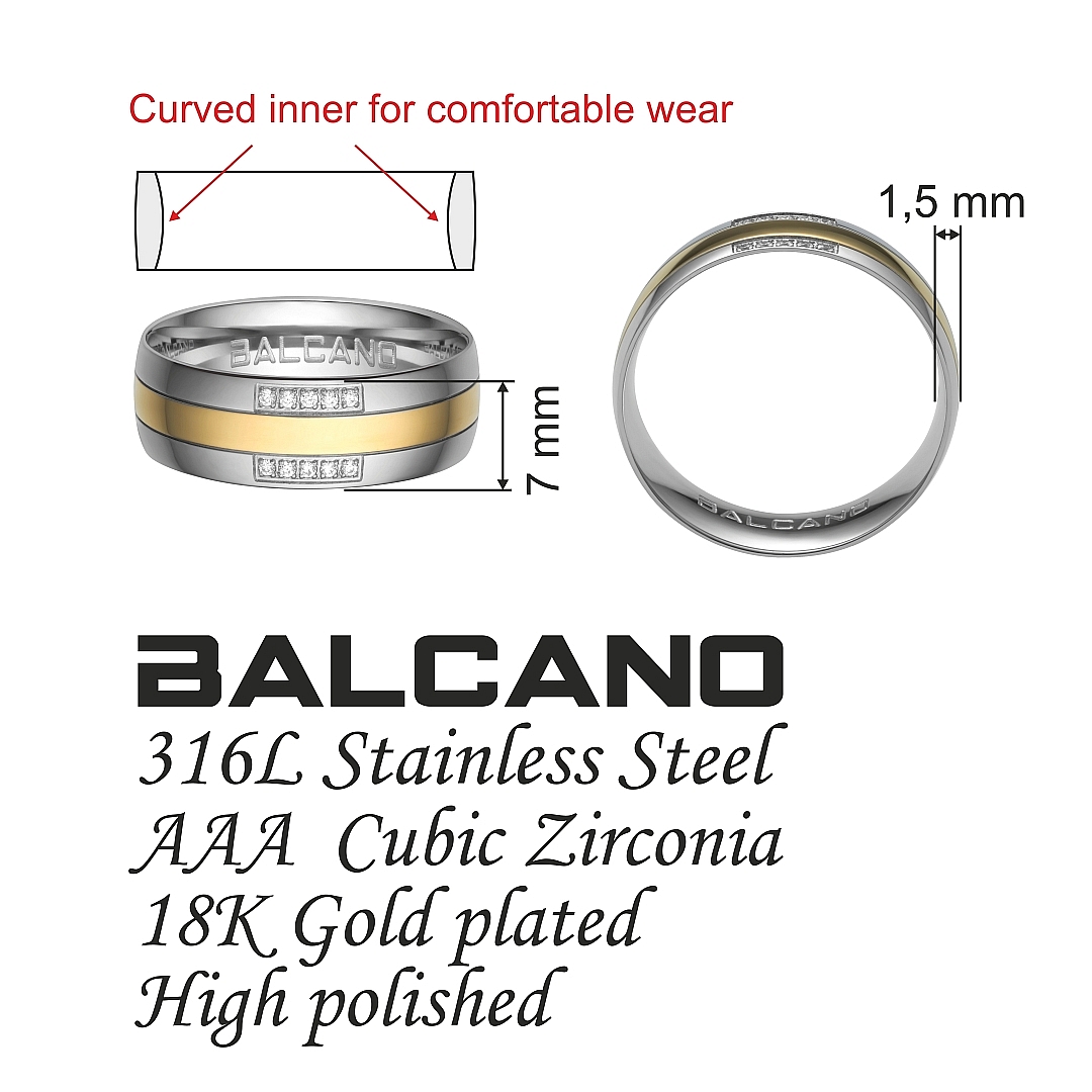 BALCANO - Iris / Edelstahl Trauring mit 18K vergoldet und Zirkonia Edelsteinen (030031ZY00)