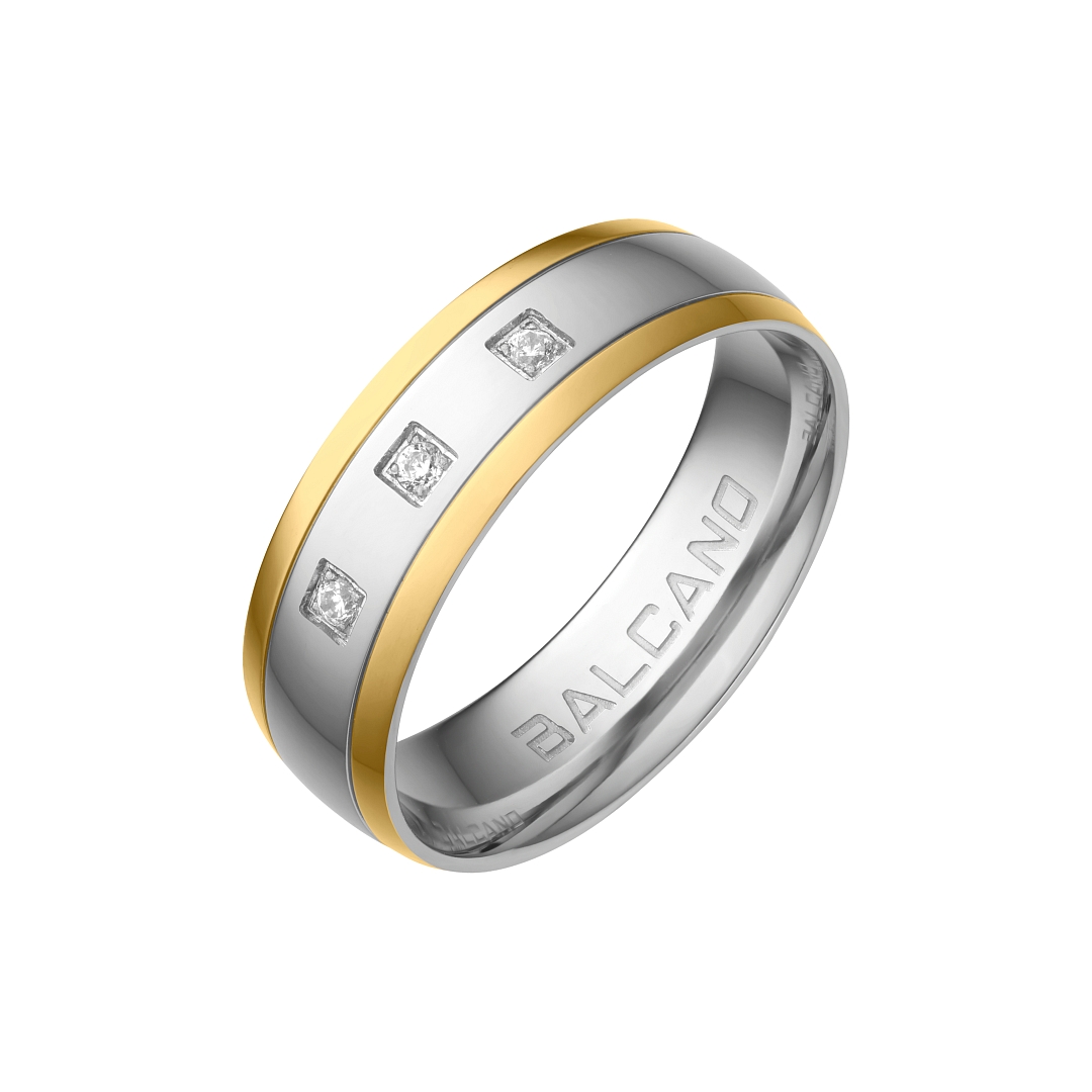 BALCANO - Camino / 18K Gold Plated Stainless Steel Ring With Cubic Zirconia Gemstones (030032ZY00)