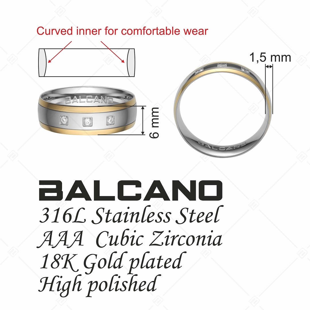 BALCANO - Camino / 18K Gold Plated Stainless Steel Ring With Cubic Zirconia Gemstones (030032ZY00)