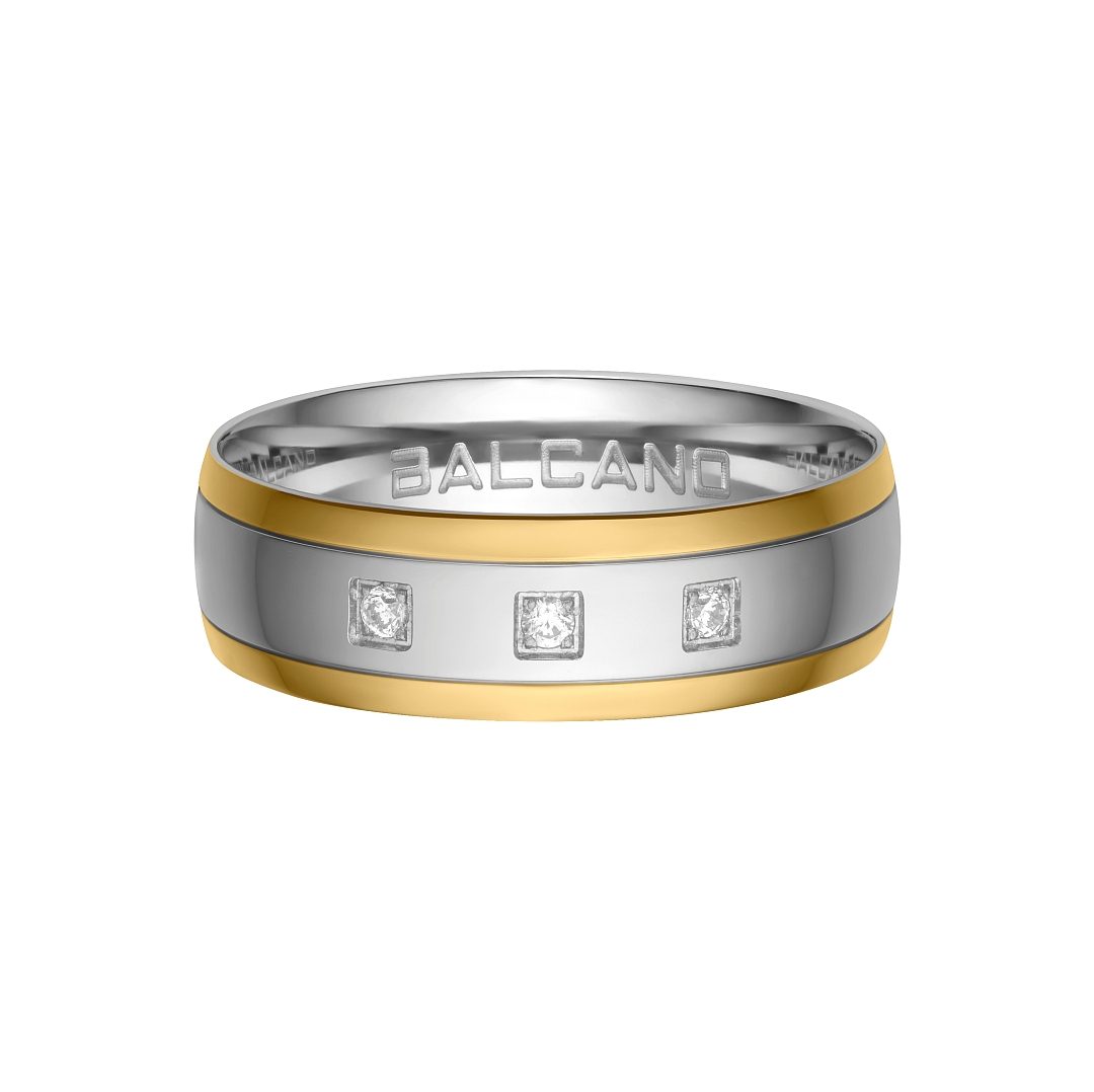 BALCANO - Camino / 18K Gold Plated Stainless Steel Ring With Cubic Zirconia Gemstones (030032ZY00)