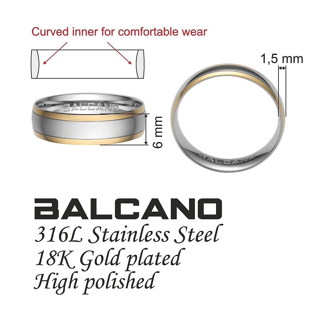 BALCANO - Camino / Bague en acier inoxydable plaqué or 18K (030032ZY99)