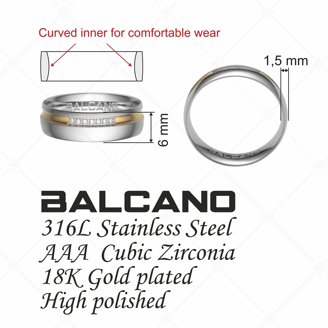 BALCANO - Sendero / 18K gold plated stainless steel ring with cubic zirconia gemstones (030033ZY00)