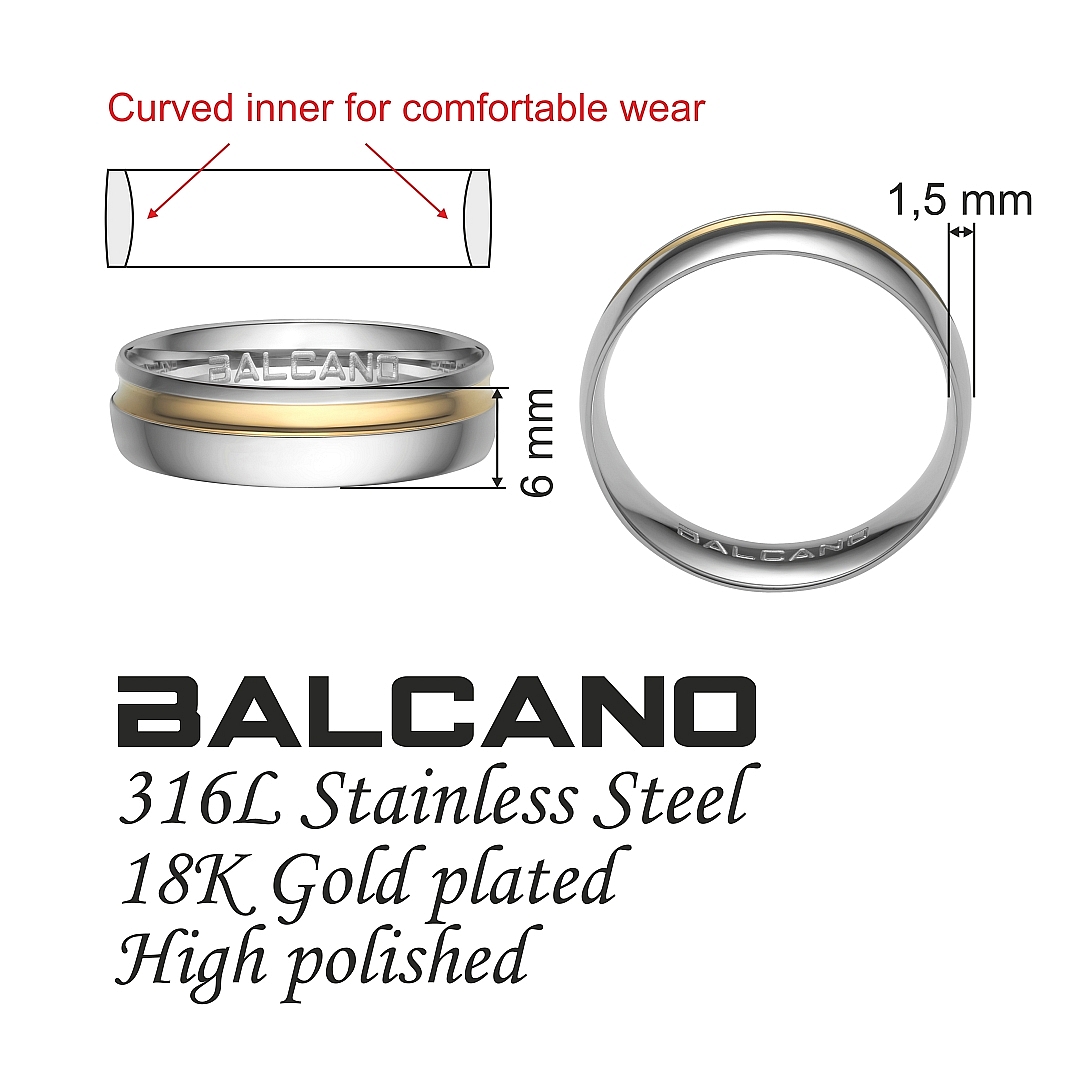 BALCANO - Sendero / Bague en acier inoxydable plaqué or 18K (030033ZY99)