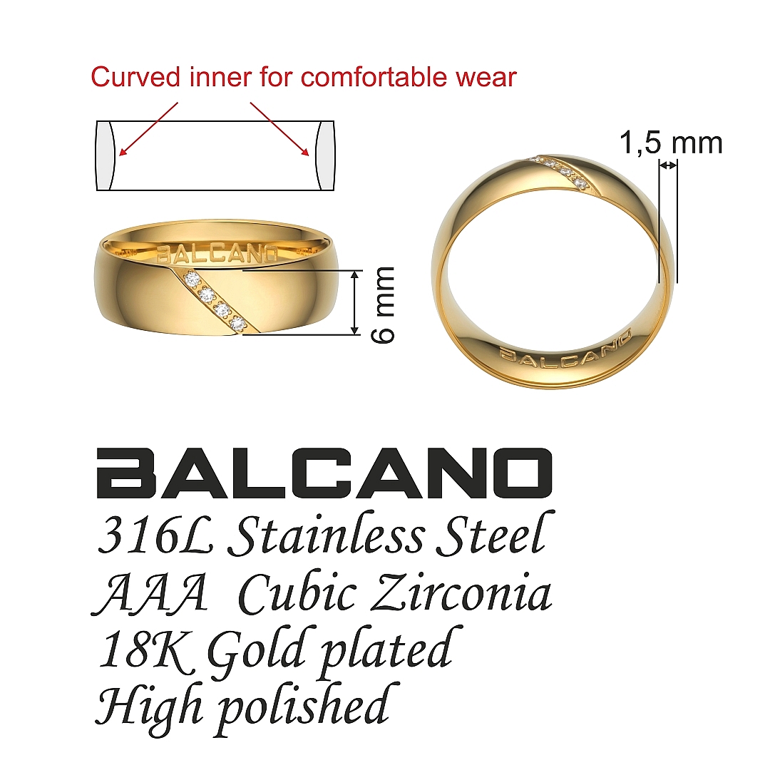 BALCANO - Solis / 18K Gold Plated Stainless Steel Ring With Cubic Zirconia Gemstones (030034ZY00)