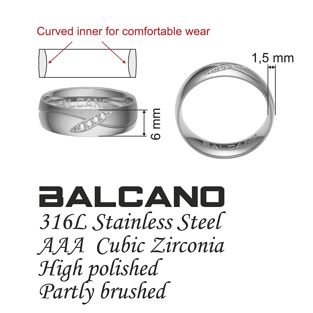 BALCANO - Unda / Bague en acier inoxydable avec pierres précieuses zirconium (030035ZY00)