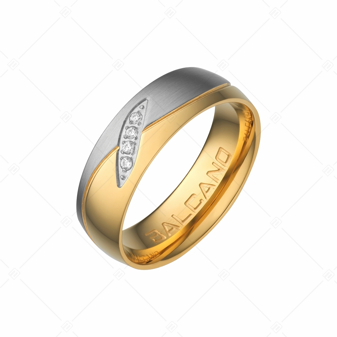 BALCANO - Unda / 18K gold plated stainless steel ring with cubic zirconia gemstones (030036ZY00)