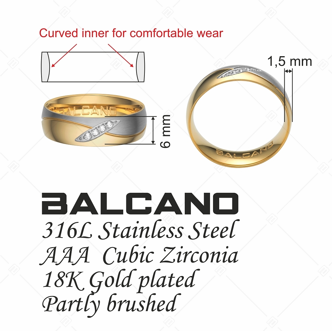 BALCANO - Unda / 18K Gold Plated Stainless Steel Ring With Cubic Zirconia Gemstones (030036ZY00)