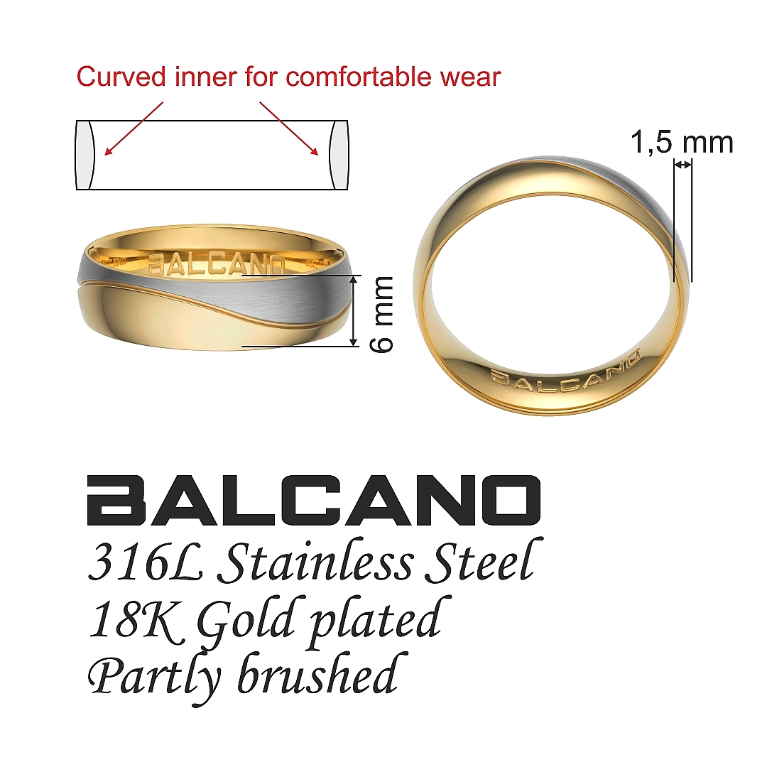 BALCANO - Unda / Edelstahl Trauring mit 18K Gold Beschichtung (030036ZY99)