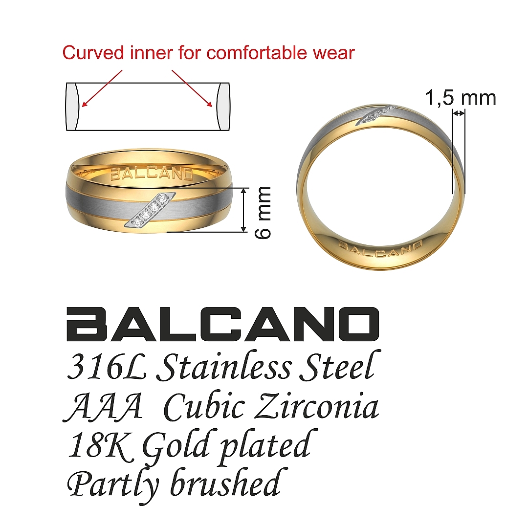 BALCANO - Elice / Edelstahl Trauring mit 18K vergoldet und Zirkonia Edelsteinen (030038ZY00)