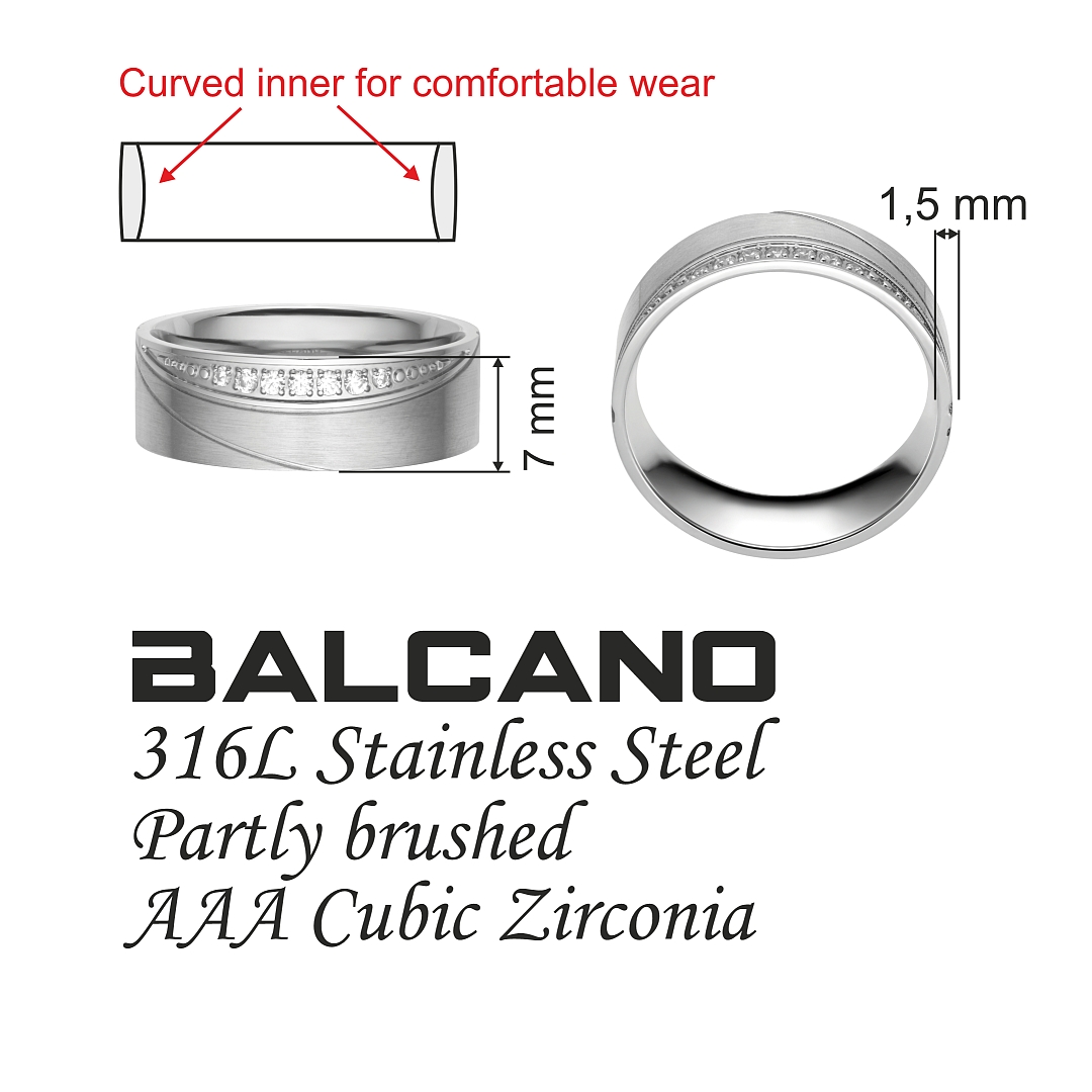 BALCANO - Sunny / Bague de mariageen acier inoxydable avec pierres zirconium (030039ZY00)