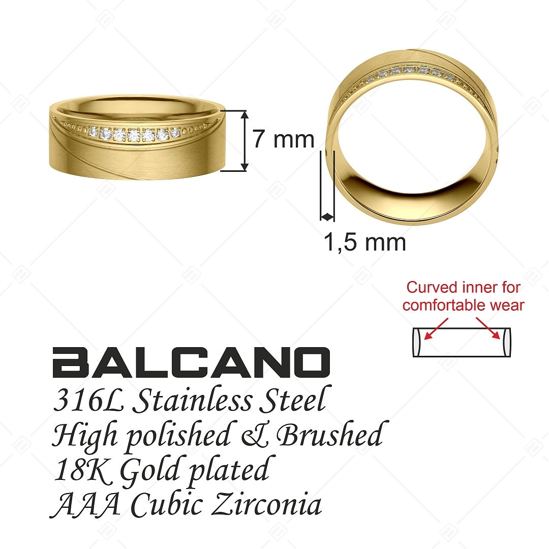 BALCANO - Sunny / Bague de mariageen acier inoxydable avec pierres zirconium, plaqué or 18K (030040ZY00)