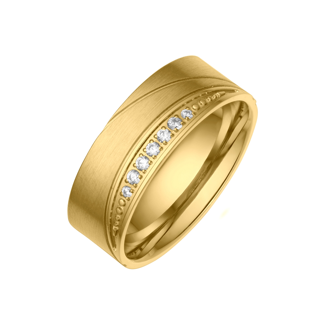 BALCANO - Sunny / Edelstahl Trauring mit Zirkonia Edelsteinen, 18K vergoldet (030040ZY00)