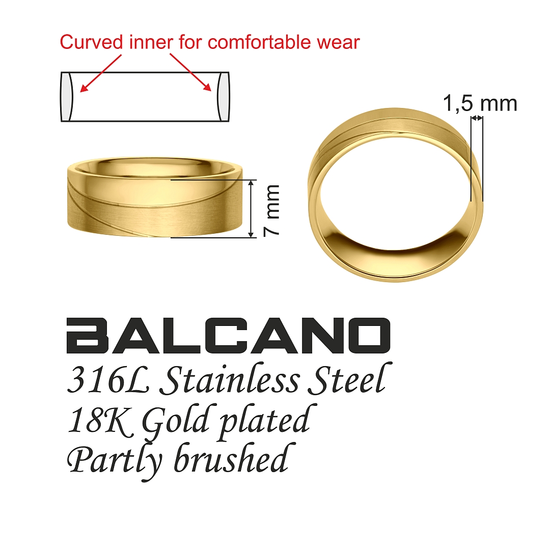 BALCANO - Sunny / Edelstahl Trauring, 18K vergoldet (030040ZY99)