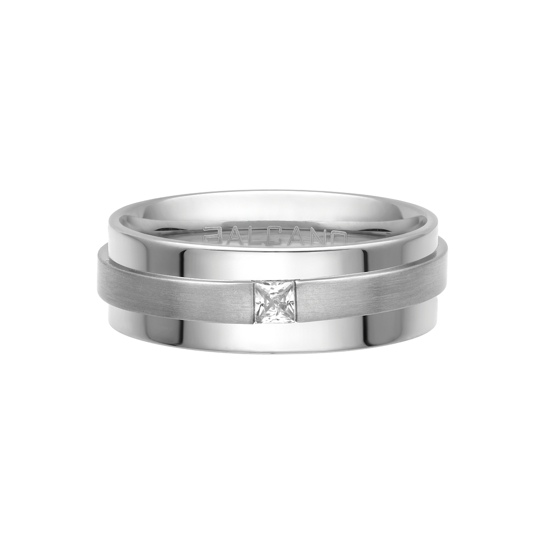 BALCANO - Kris / Bague en acier inoxydable, avec ceinture en finition mate, avec hautement polie, avec pierre zirconia (030041ZY00)