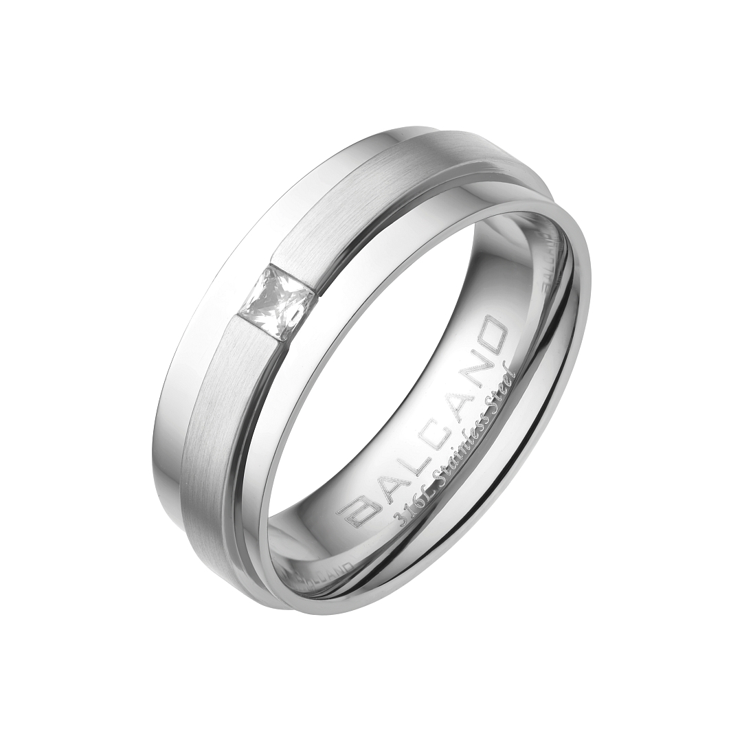 BALCANO - Kris / Bague en acier inoxydable, avec ceinture en finition mate, avec hautement polie, avec pierre zirconia (030041ZY00)