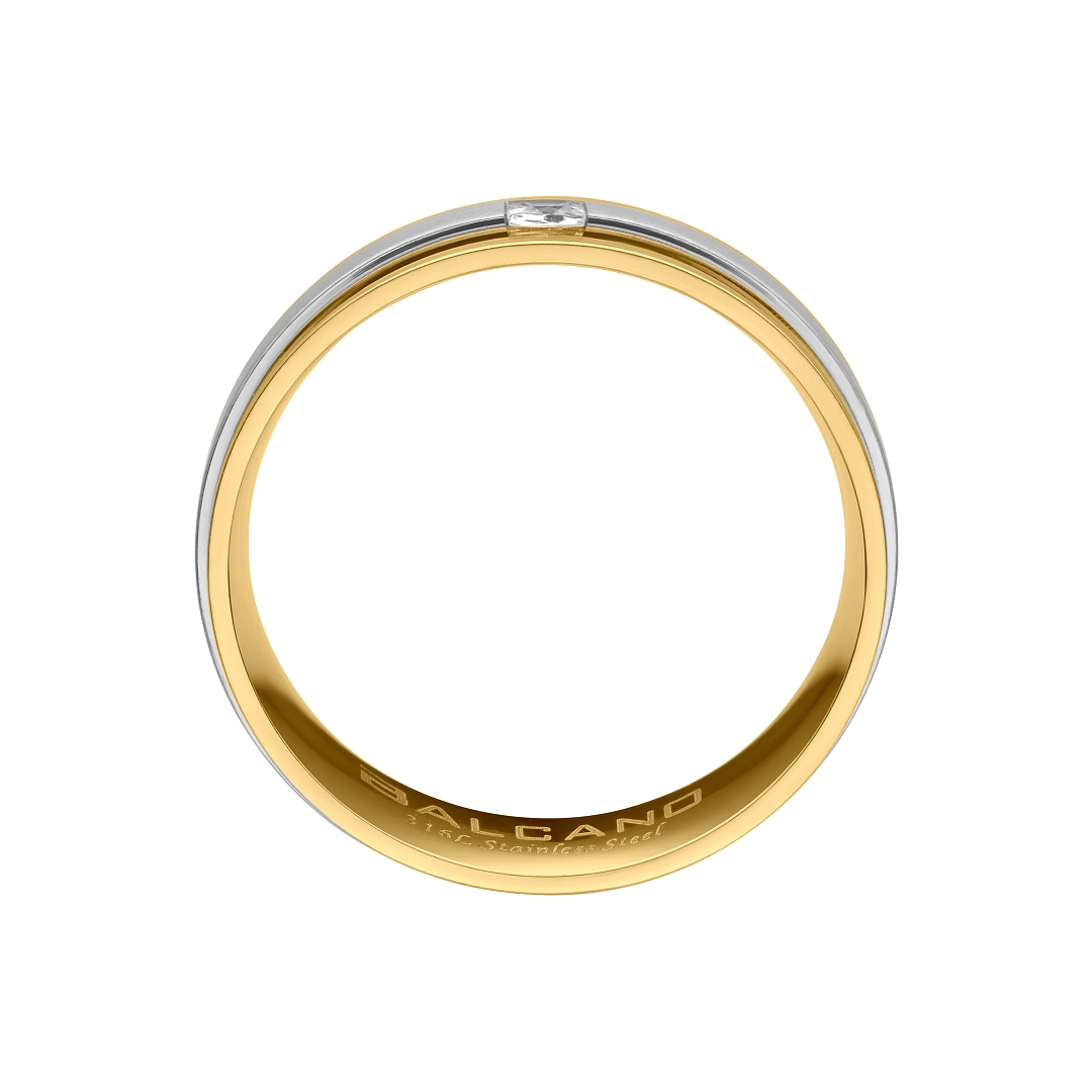 BALCANO - Kris / 18K Gold Plated Stainless Steel Ring With a Matt Finish Belt And With Cubic Zirconia Gemstone (030042ZY00)