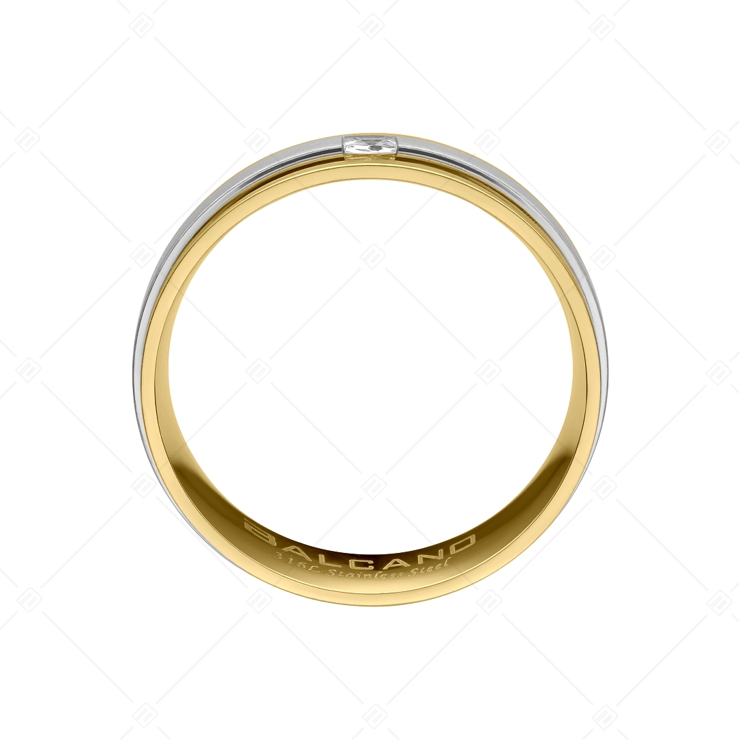 BALCANO - Kris / 18K Gold Plated Stainless Steel Ring With a Matt Finish Belt And With Cubic Zirconia Gemstone (030042ZY00)