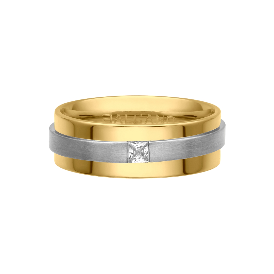 BALCANO - Kris / 18K Gold Plated Stainless Steel Ring With a Matt Finish Belt And With Cubic Zirconia Gemstone (030042ZY00)