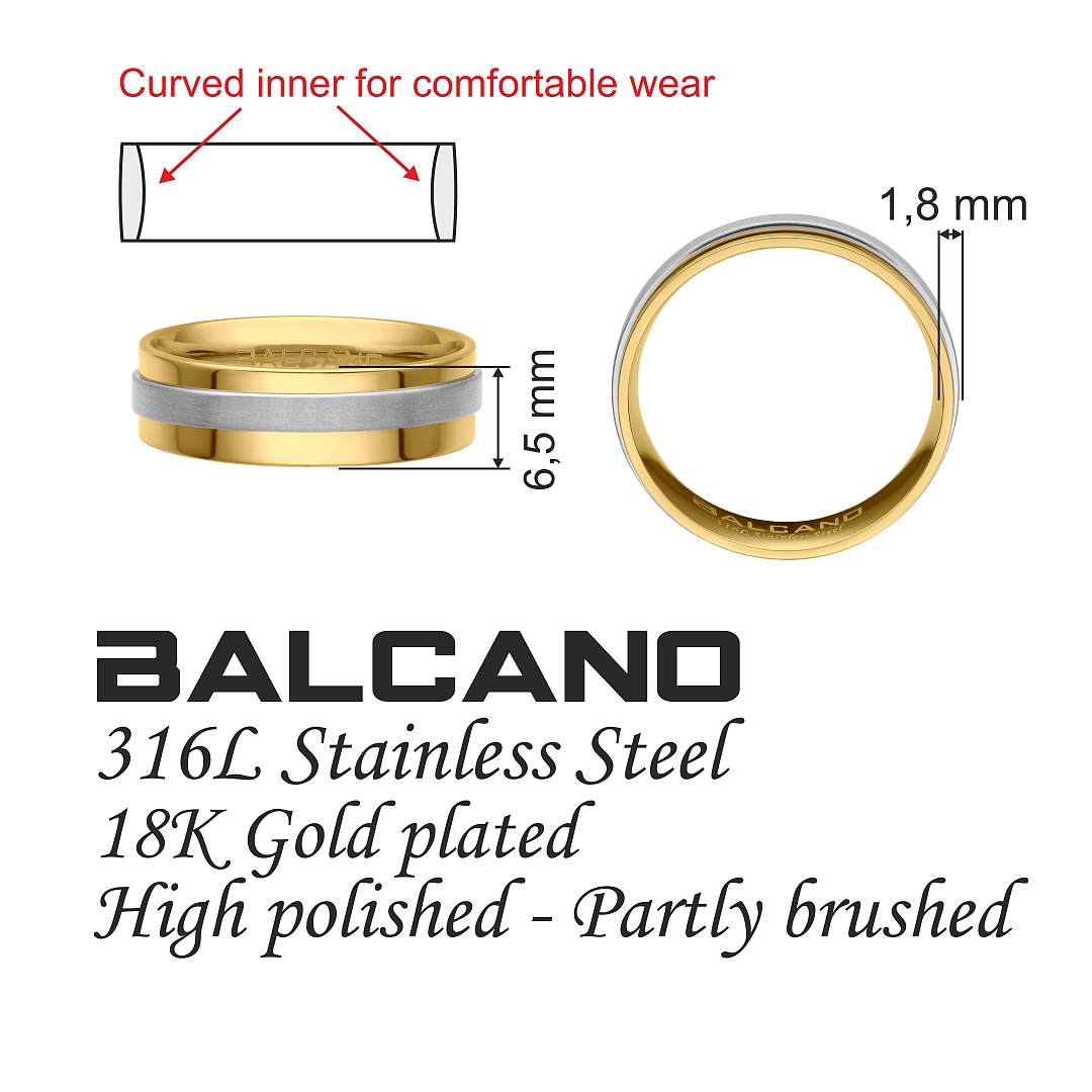 BALCANO - Kris / 18K Gold Plated Stainless Steel Ring With a Matt Finish Belt (030042ZY99)